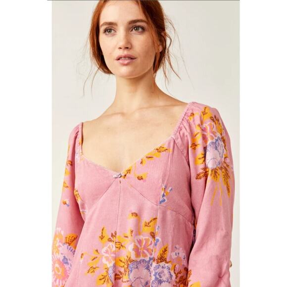 NWT Free People Adella Floral Mini Dress Pink Rose M Boho Cottagecore $128 - Picture 4 of 11